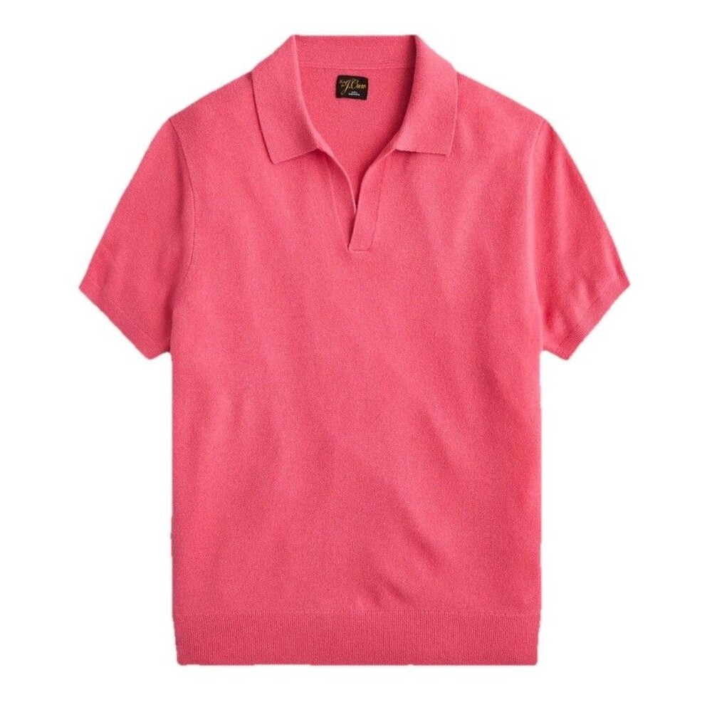 J Crew Sweater Polo Cashmere Short Sleeve Johnny Collar Pink Large